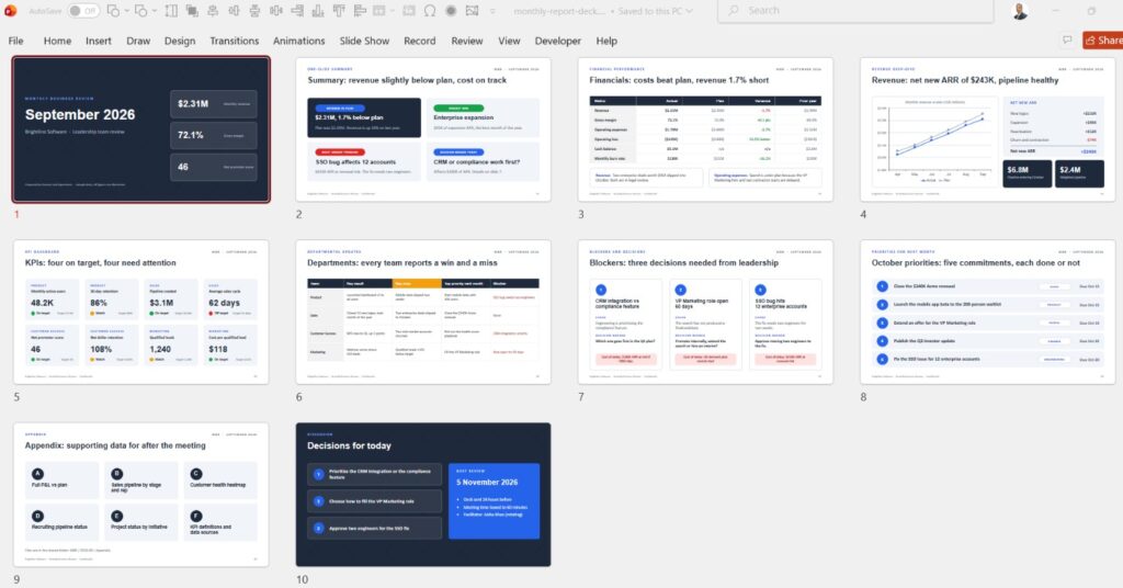 Monthly Report PowerPoint Presentation: 10 Minimal Slides
