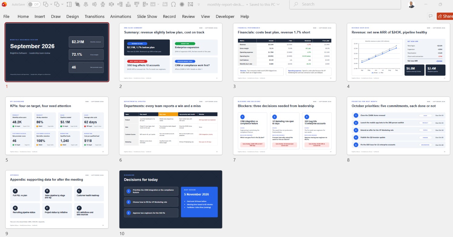 Monthly Report PowerPoint Presentation: 10 Minimal Slides