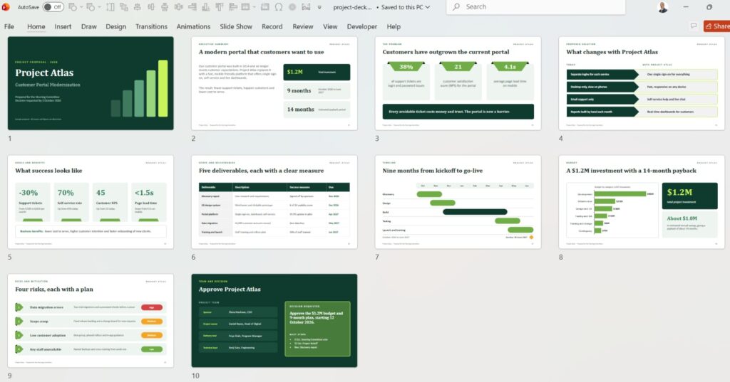 Project Deck PowerPoint Presentation: 10 Slide Design Ideas