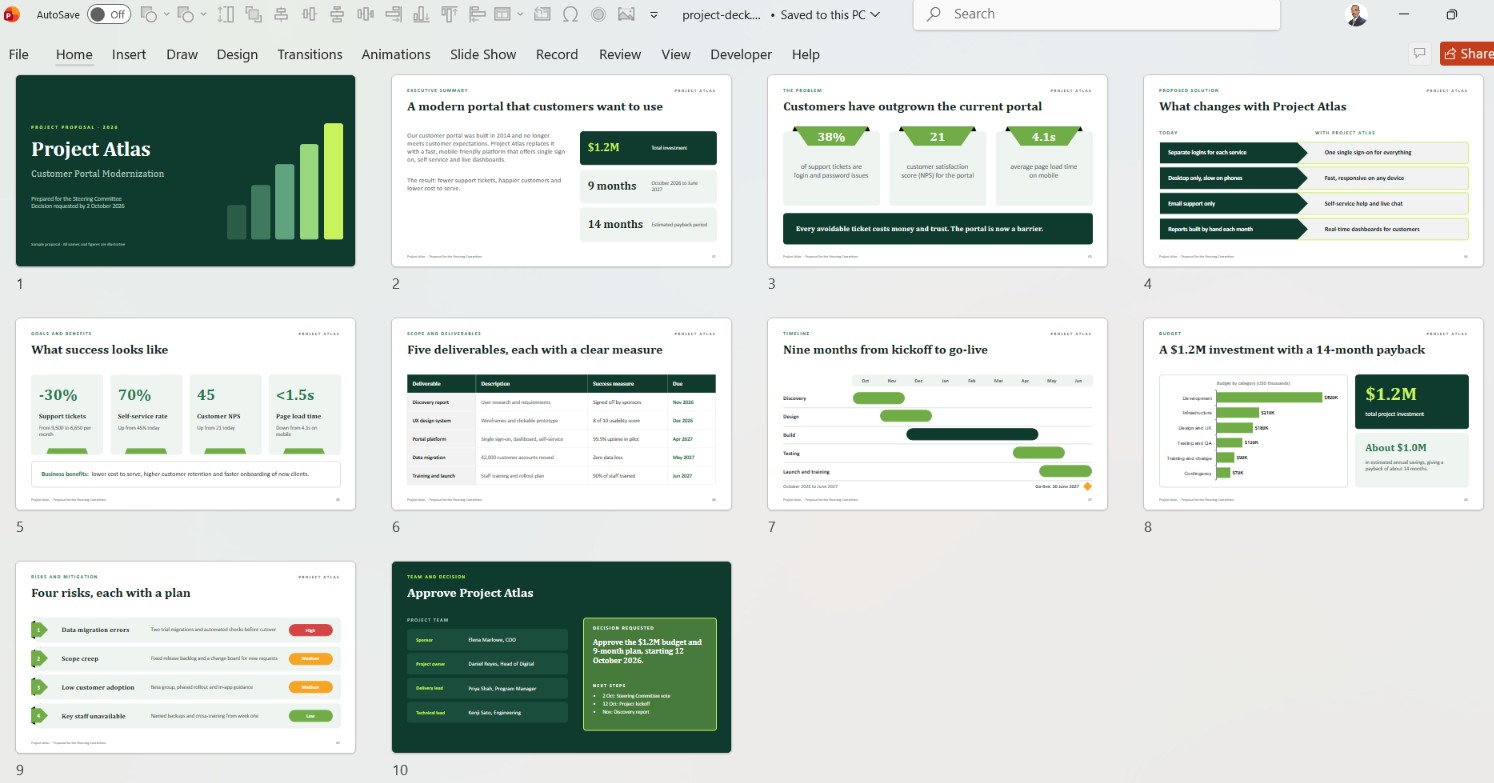 Project Deck PowerPoint Presentation: 10 Slide Design Ideas